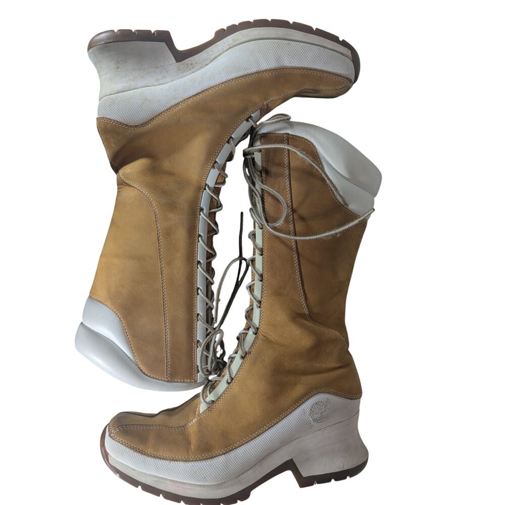 TIMBERLAND! PECAN BROWN GENUINE LEATHER, NUBUCK FINISH, UNIQUE HEEL BOOTS! 8M - Picture 6 of 16